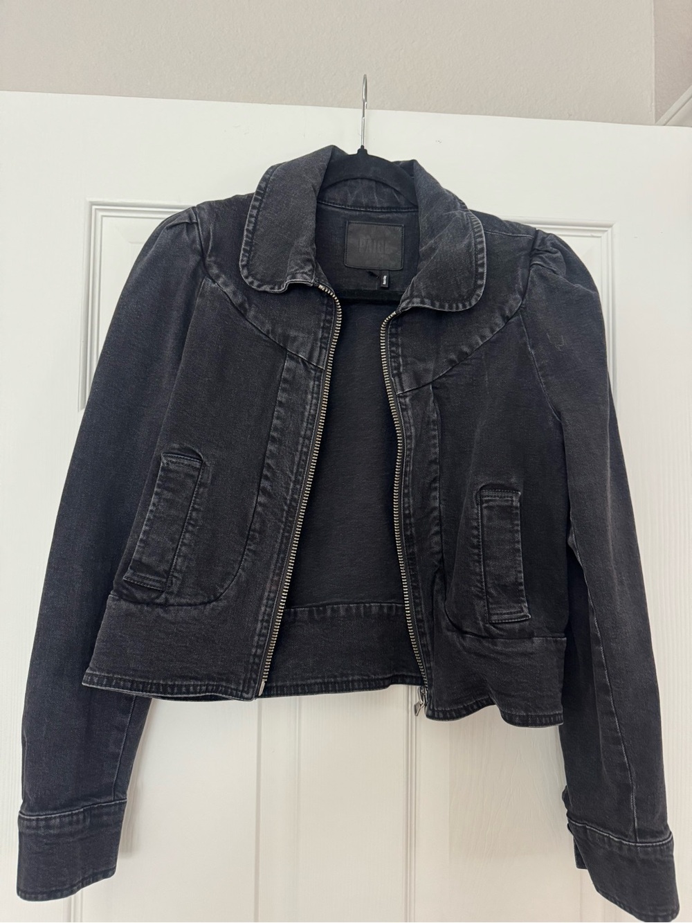 PAIGE Black Washed Zip-Front Denim Jacket